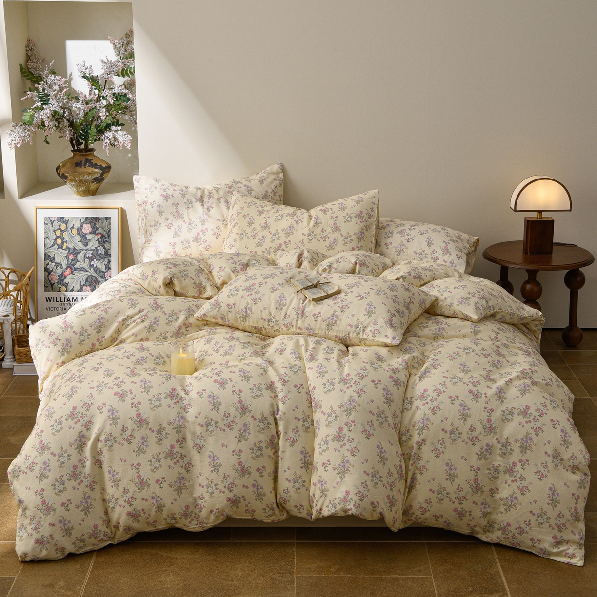 91家纺网 家纺一手货源 找家纺 富安笙 2026新款全棉纯棉双层纱四件套 花妍巧语