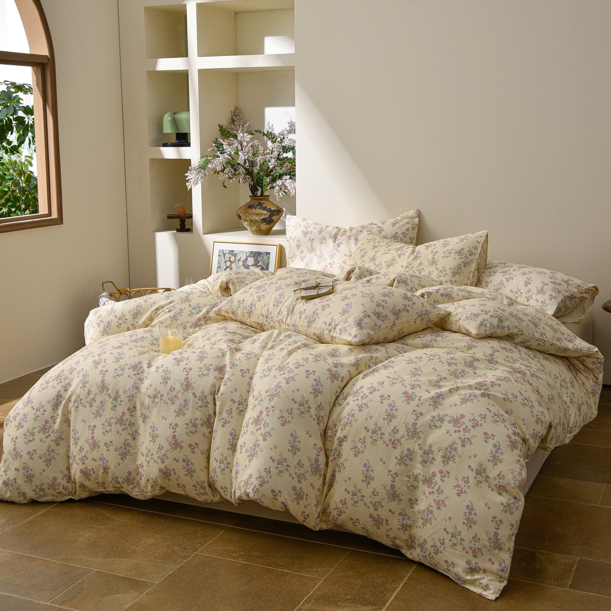 91家纺网 家纺一手货源 找家纺 富安笙 2026新款全棉纯棉双层纱四件套 花妍巧语