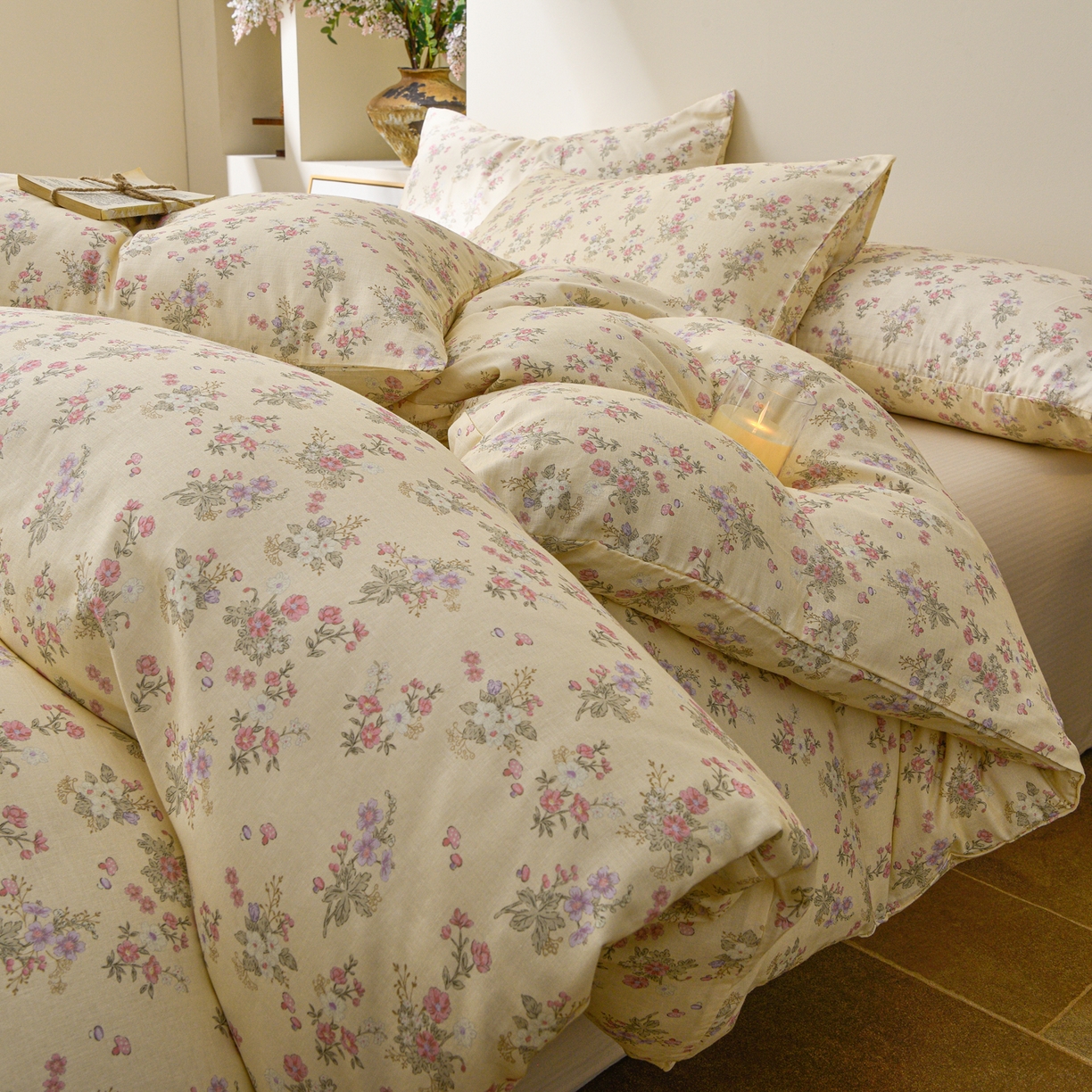 91家纺网 家纺一手货源 找家纺 富安笙 2026新款全棉纯棉双层纱四件套 花妍巧语