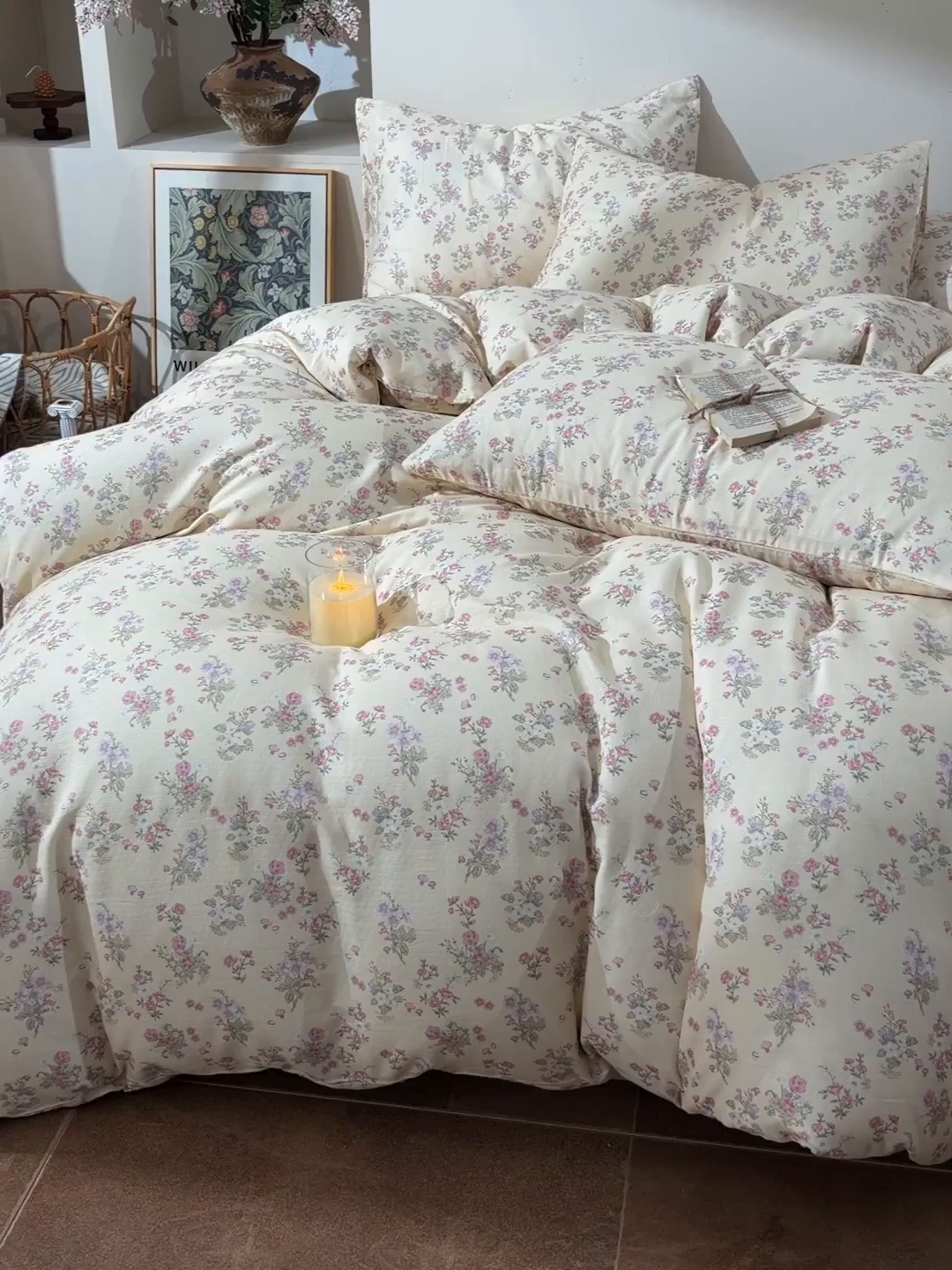 91家纺网 家纺一手货源 找家纺 富安笙 2026新款全棉纯棉双层纱四件套 花妍巧语