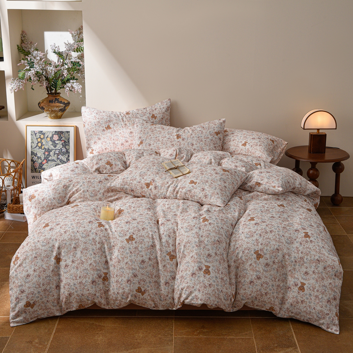 91家纺网 家纺一手货源 找家纺 富安笙 2026新款全棉纯棉双层纱四件套 花伴熊