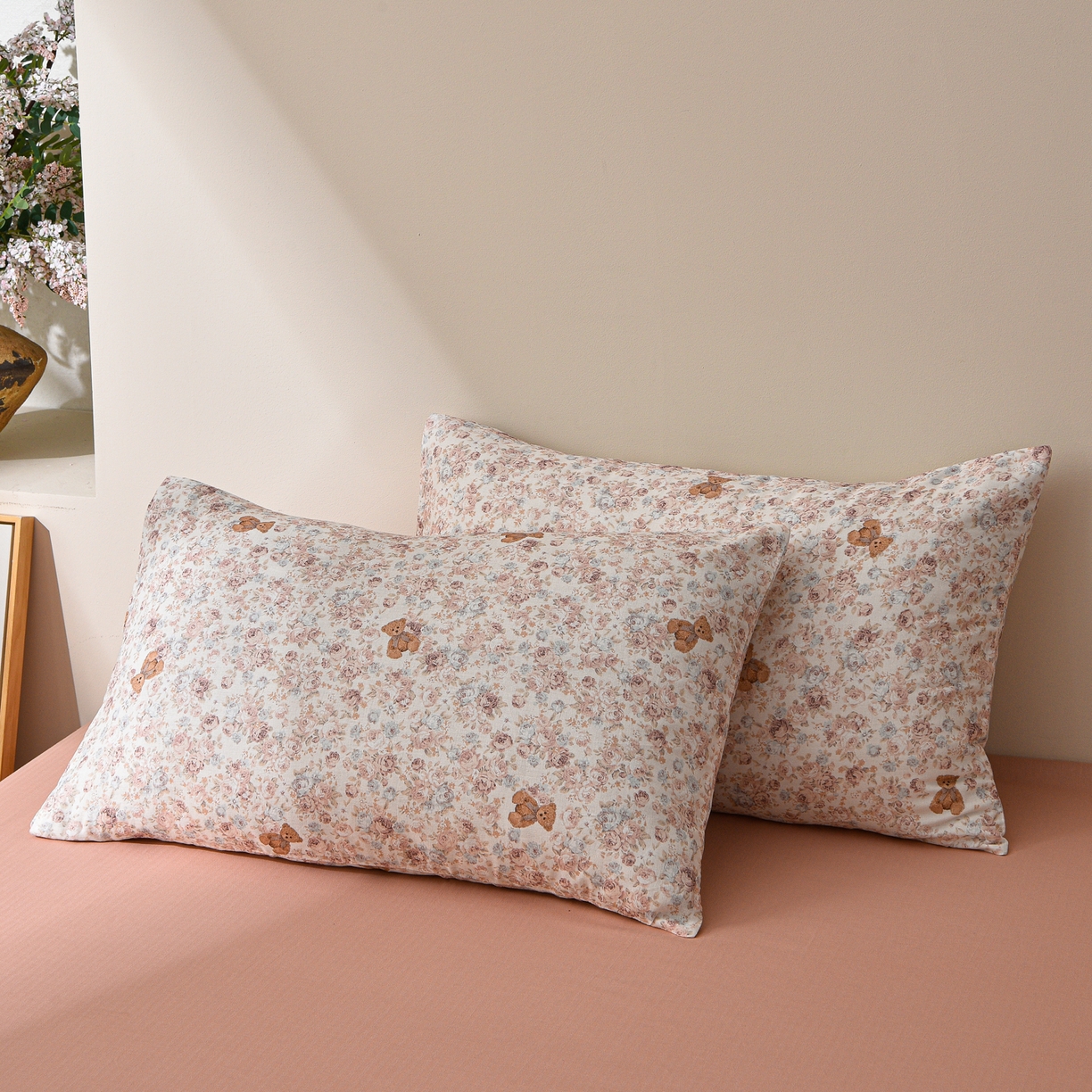 91家纺网 家纺一手货源 找家纺 富安笙 2026新款全棉纯棉双层纱四件套 花伴熊