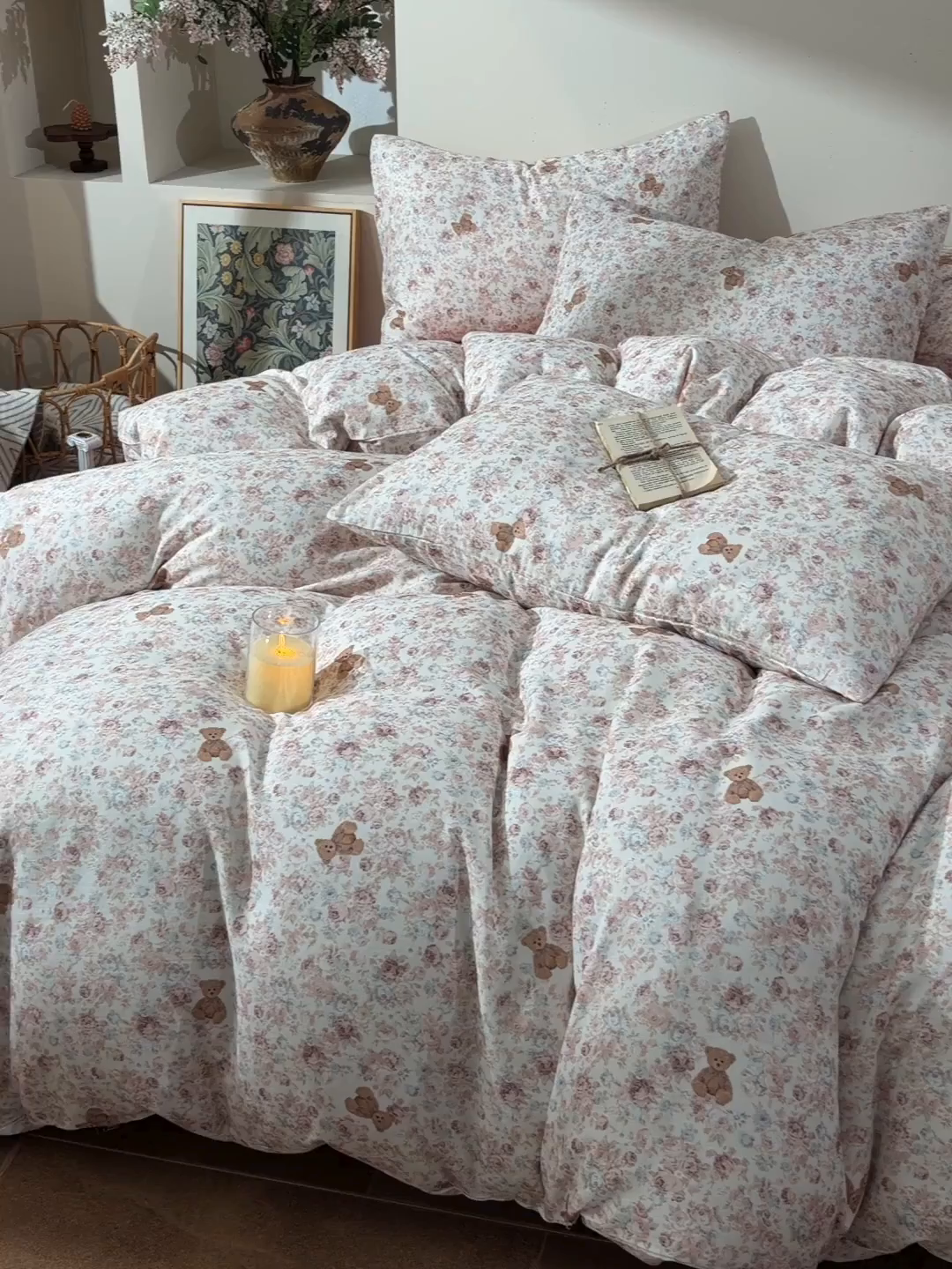 91家纺网 家纺一手货源 找家纺 富安笙 2026新款全棉纯棉双层纱四件套 花伴熊