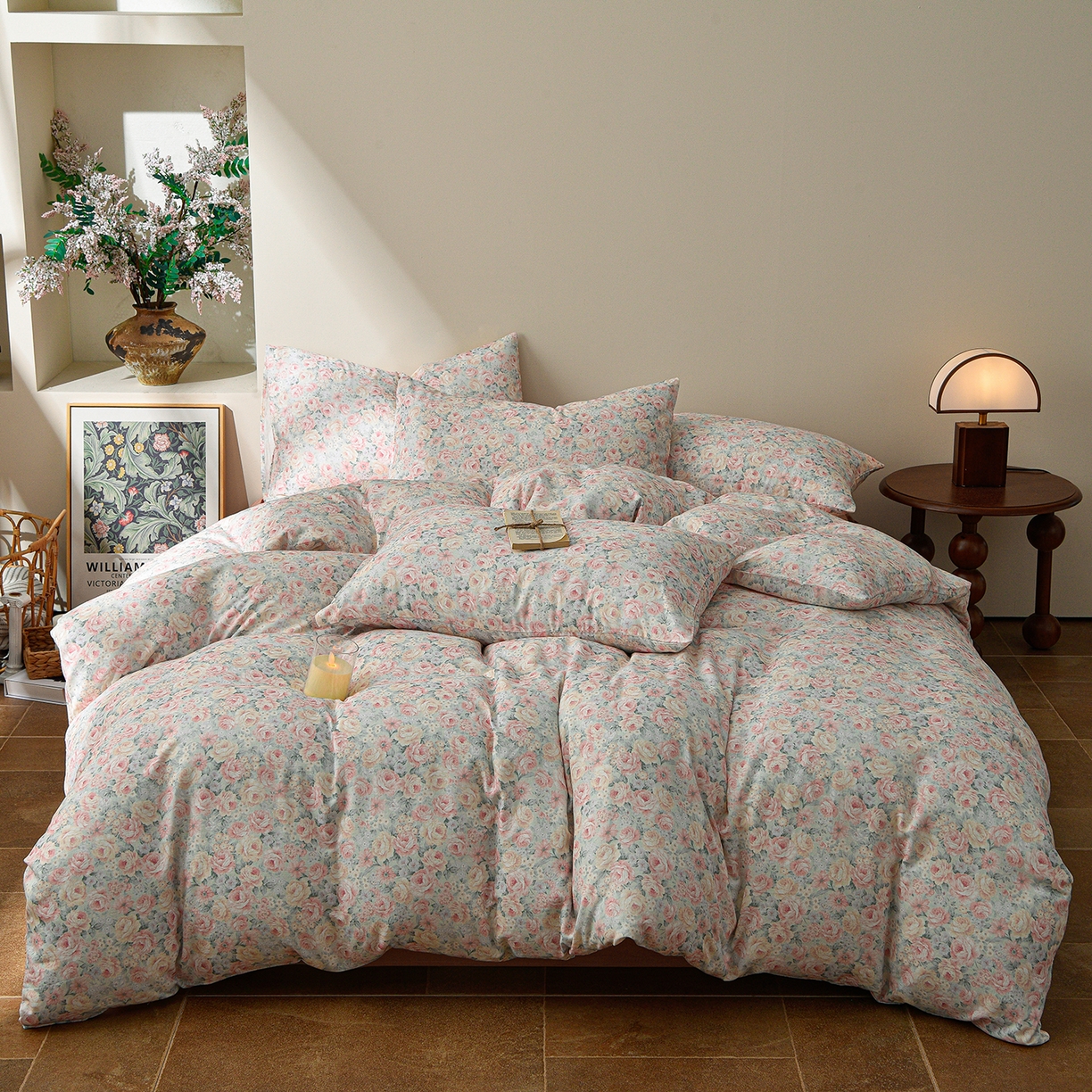 91家纺网 家纺一手货源 找家纺 富安笙 2026新款全棉纯棉双层纱四件套 花间序-兰