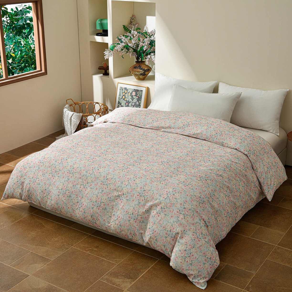 91家纺网 家纺一手货源 找家纺 富安笙 2026新款全棉纯棉双层纱四件套 花间序-兰