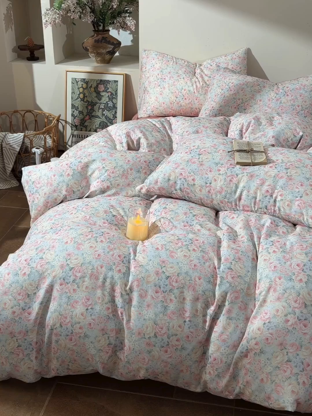 91家纺网 家纺一手货源 找家纺 富安笙 2026新款全棉纯棉双层纱四件套 花间序-兰