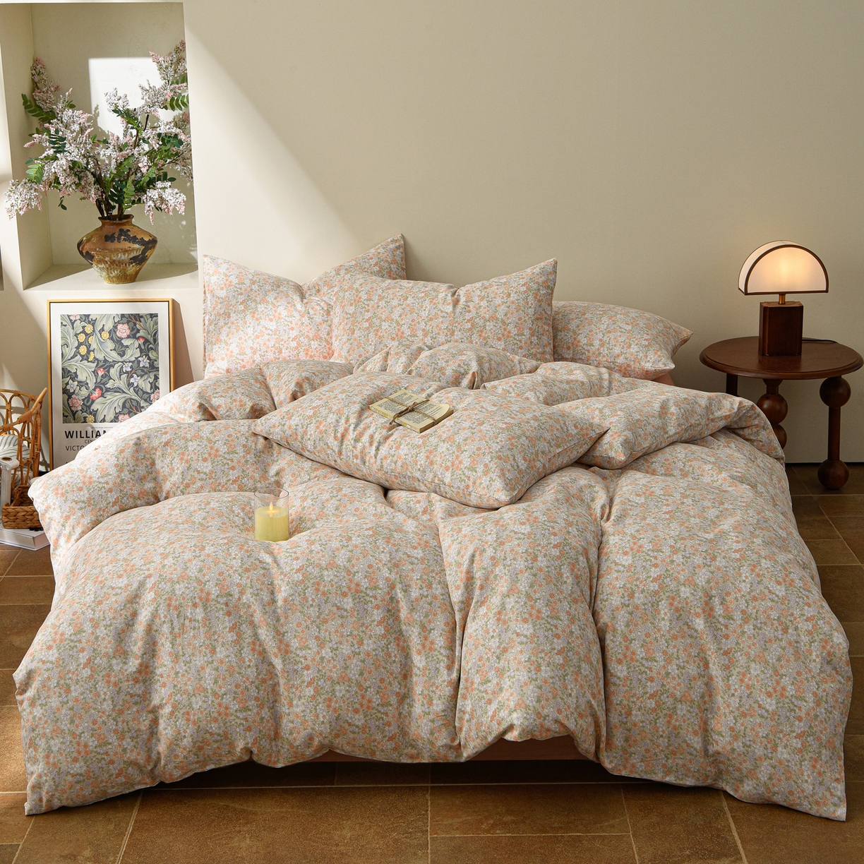 91家纺网 家纺一手货源 找家纺 富安笙 2026新款全棉纯棉双层纱四件套 小情歌(桔)