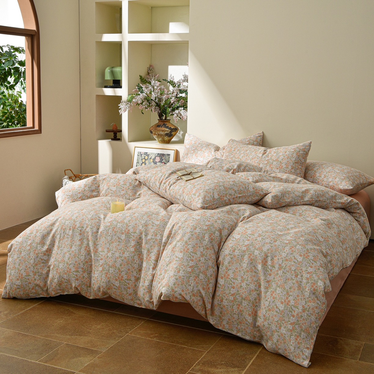 91家纺网 家纺一手货源 找家纺 富安笙 2026新款全棉纯棉双层纱四件套 小情歌(桔)