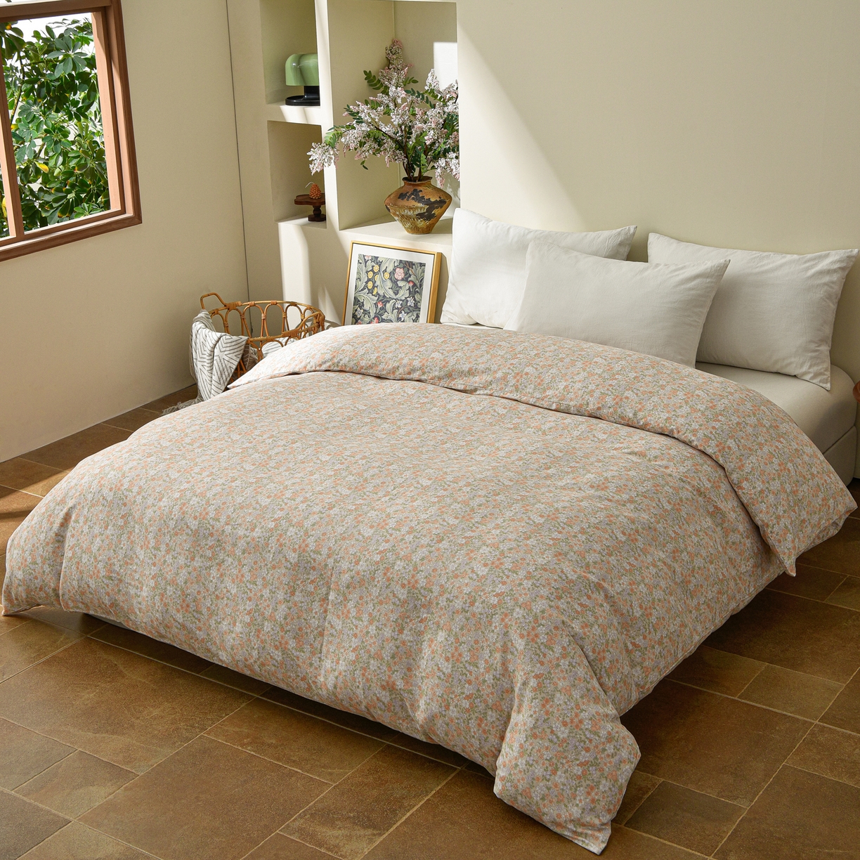 91家纺网 家纺一手货源 找家纺 富安笙 2026新款全棉纯棉双层纱四件套 小情歌(桔)