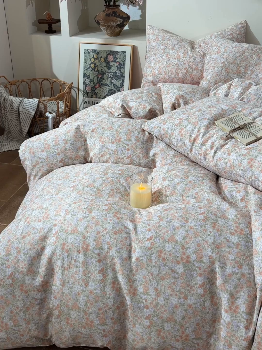 91家纺网 家纺一手货源 找家纺 富安笙 2026新款全棉纯棉双层纱四件套 小情歌(桔)