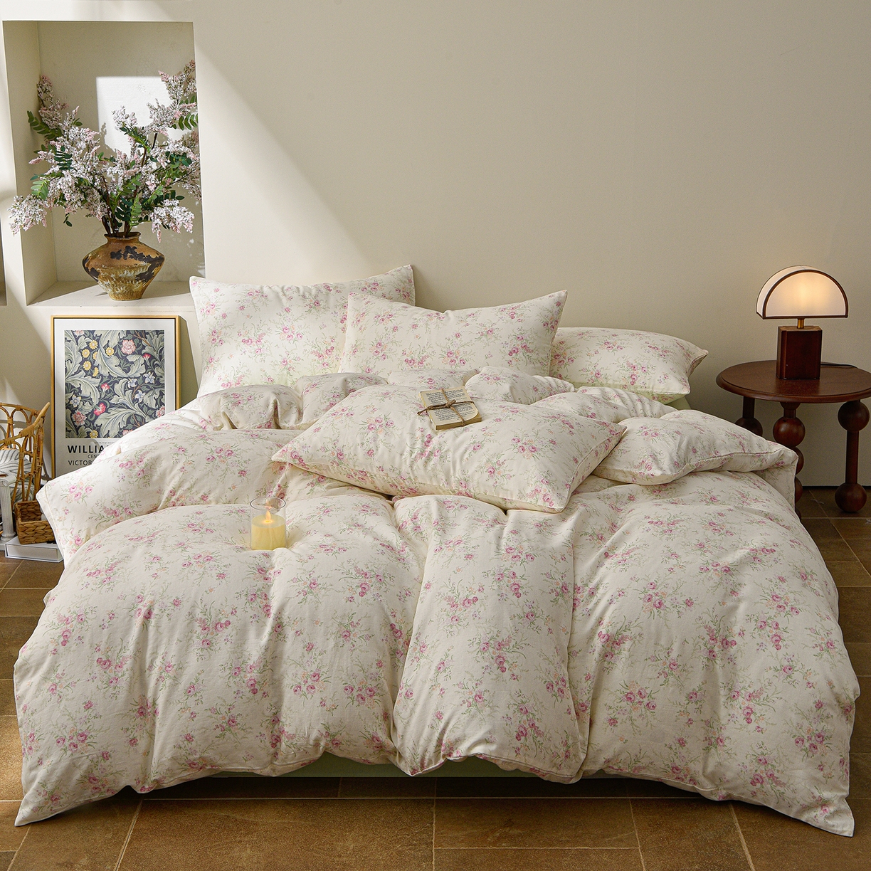 91家纺网 家纺一手货源 找家纺 富安笙 2026新款全棉纯棉双层纱四件套 豆蔻-米