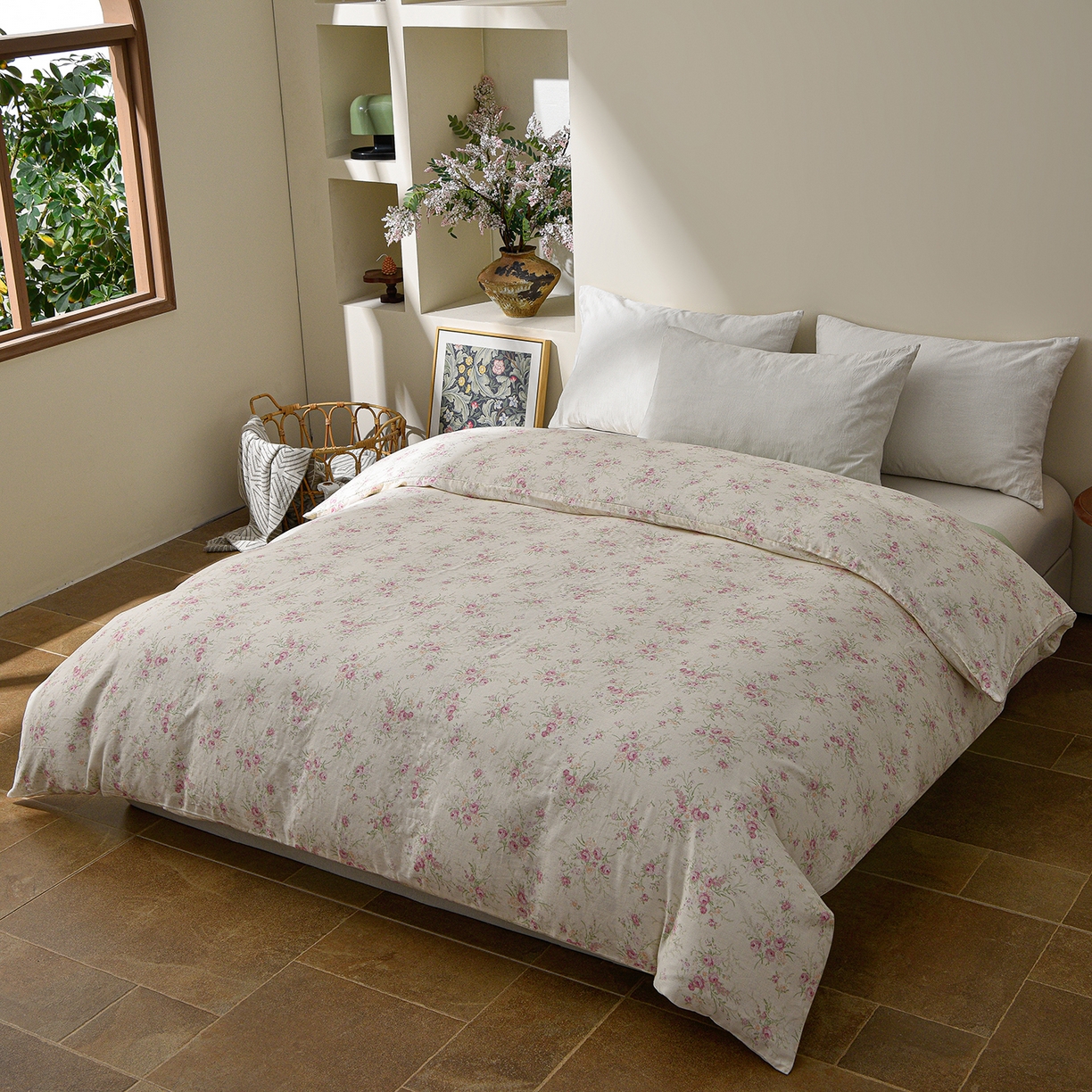 91家纺网 家纺一手货源 找家纺 富安笙 2026新款全棉纯棉双层纱四件套 豆蔻-米