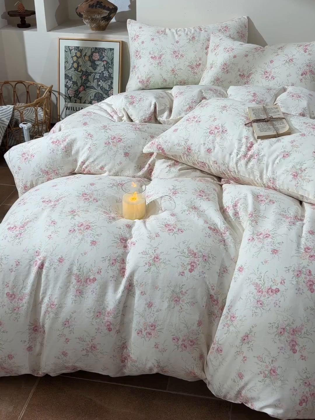 91家纺网 家纺一手货源 找家纺 富安笙 2026新款全棉纯棉双层纱四件套 豆蔻-米