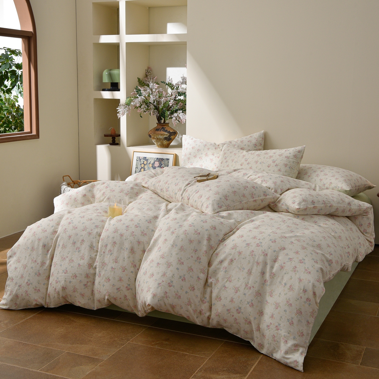 91家纺网 家纺一手货源 找家纺 富安笙 2026新款全棉纯棉双层纱四件套 江南花语-米