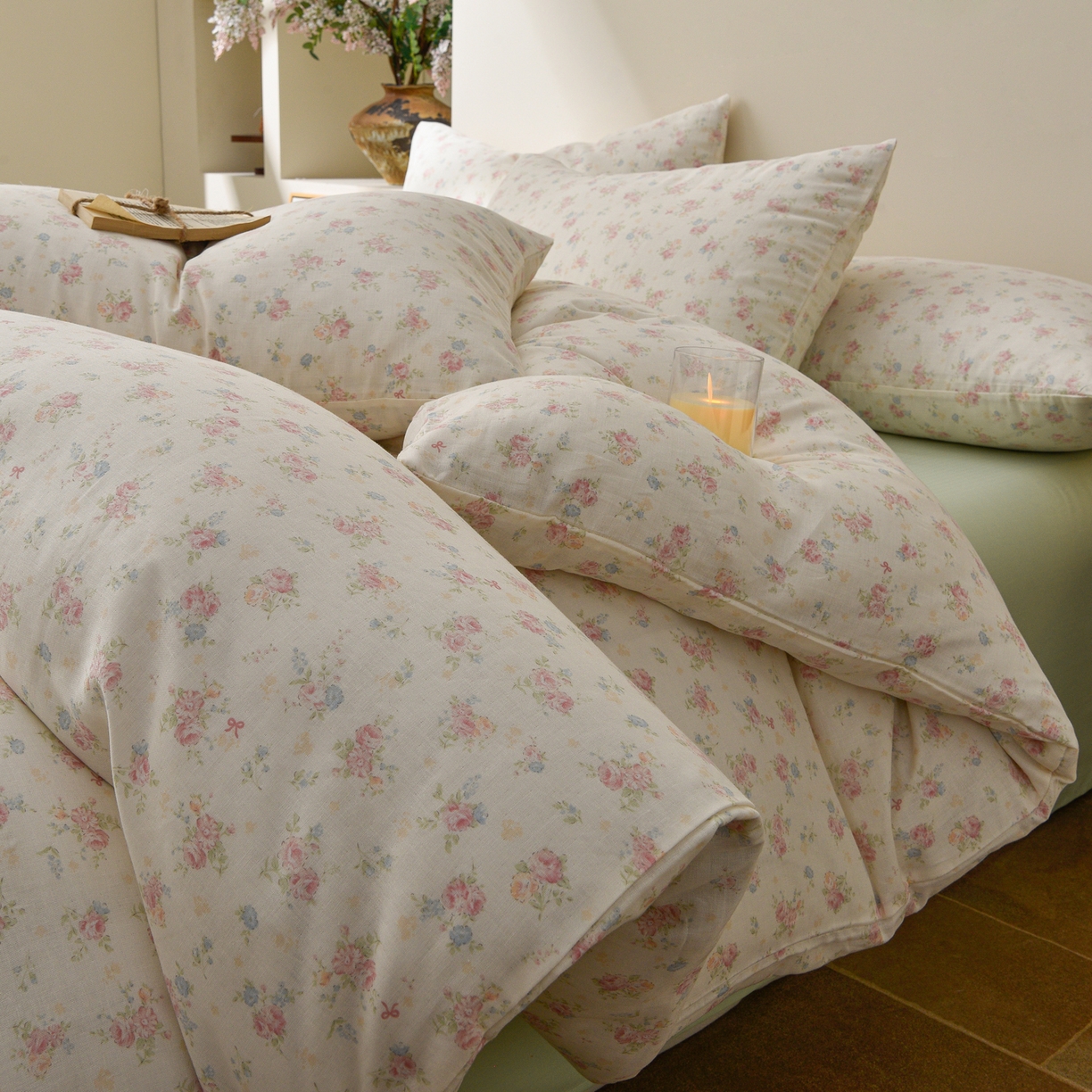 91家纺网 家纺一手货源 找家纺 富安笙 2026新款全棉纯棉双层纱四件套 江南花语-米