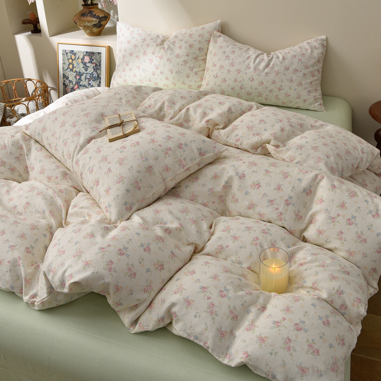 91家纺网 家纺一手货源 找家纺 富安笙 2026新款全棉纯棉双层纱四件套 江南花语-米