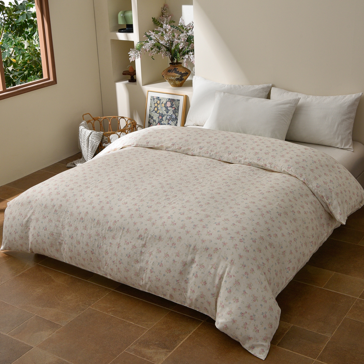 91家纺网 家纺一手货源 找家纺 富安笙 2026新款全棉纯棉双层纱四件套 江南花语-米