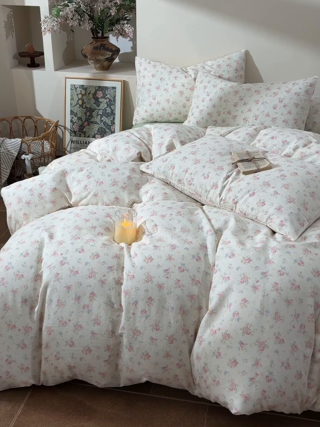 91家纺网 家纺一手货源 找家纺 富安笙 2026新款全棉纯棉双层纱四件套 江南花语-米