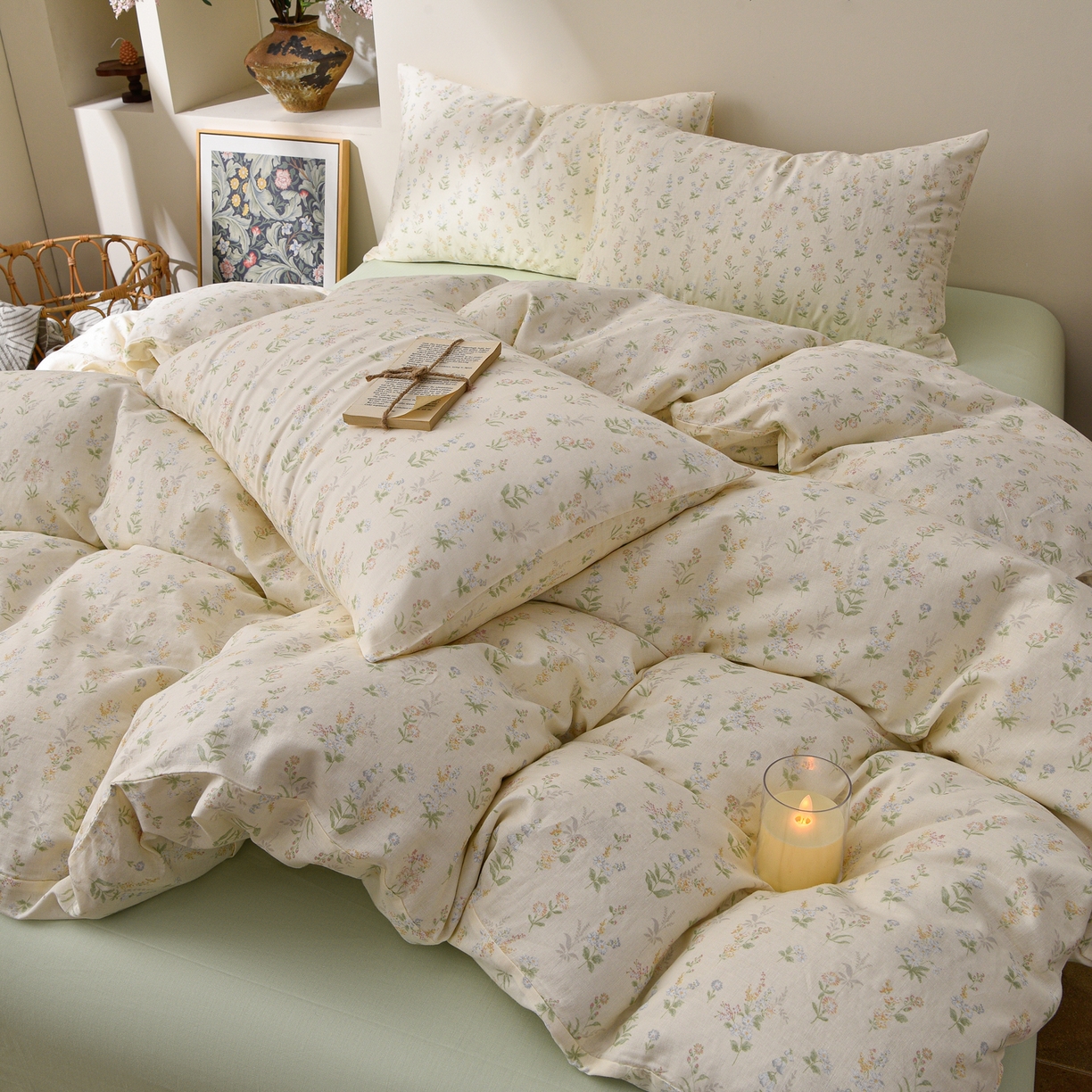 91家纺网 家纺一手货源 找家纺 富安笙 2026新款全棉纯棉双层纱四件套 小姿