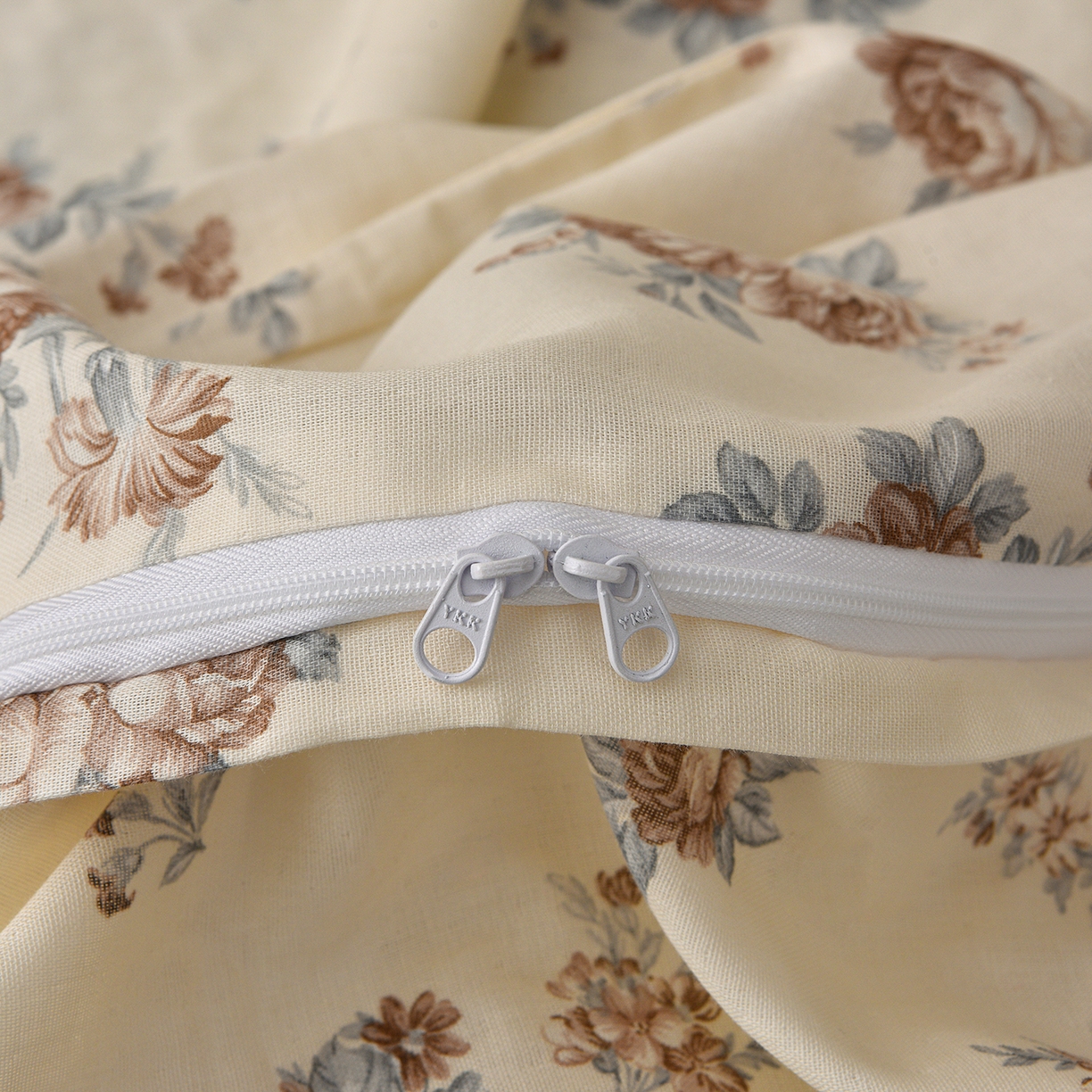 91家纺网 家纺一手货源 找家纺 富安笙 2026新款全棉纯棉双层纱四件套 蓝调花韵-咖