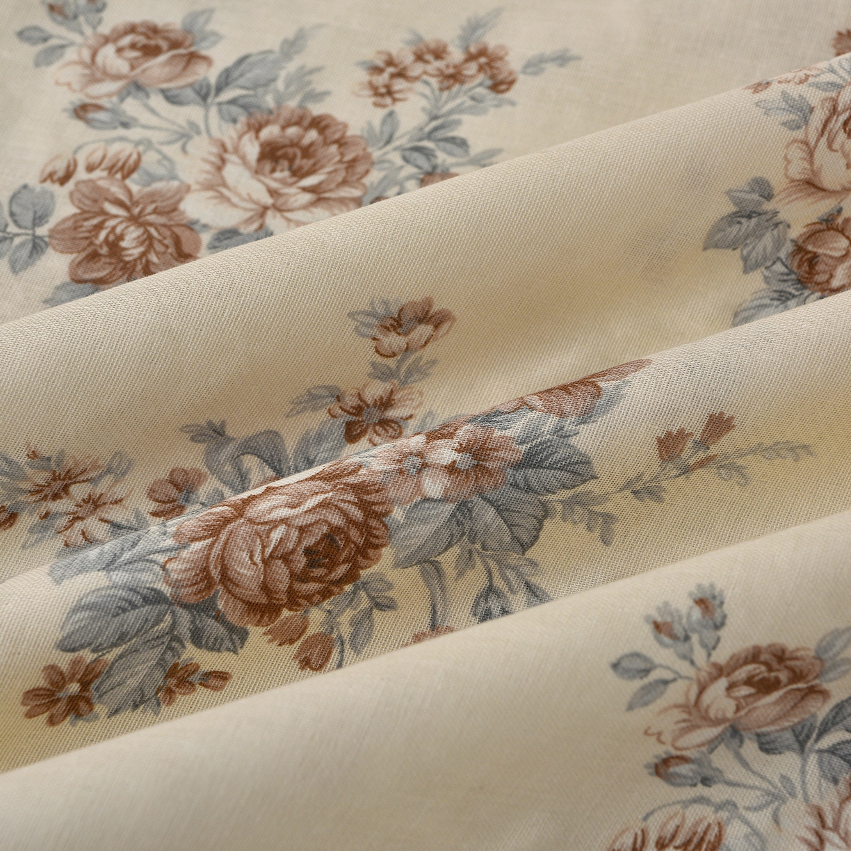 91家纺网 家纺一手货源 找家纺 富安笙 2026新款全棉纯棉双层纱四件套 蓝调花韵-咖