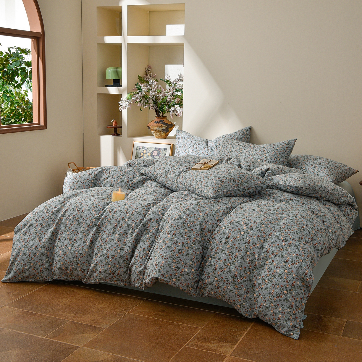 91家纺网 家纺一手货源 找家纺 富安笙 2026新款全棉纯棉双层纱四件套 花幻-兰