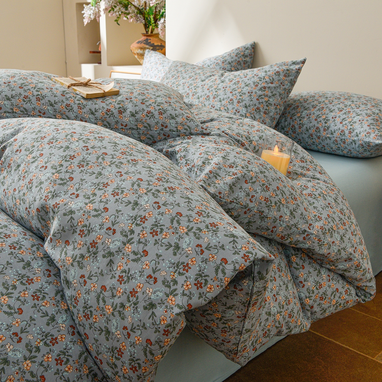 91家纺网 家纺一手货源 找家纺 富安笙 2026新款全棉纯棉双层纱四件套 花幻-兰