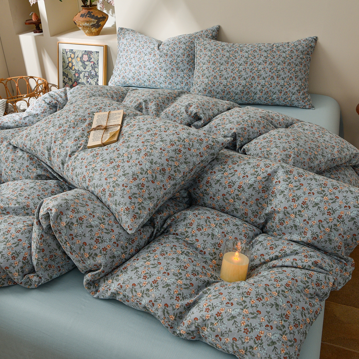 91家纺网 家纺一手货源 找家纺 富安笙 2026新款全棉纯棉双层纱四件套 花幻-兰