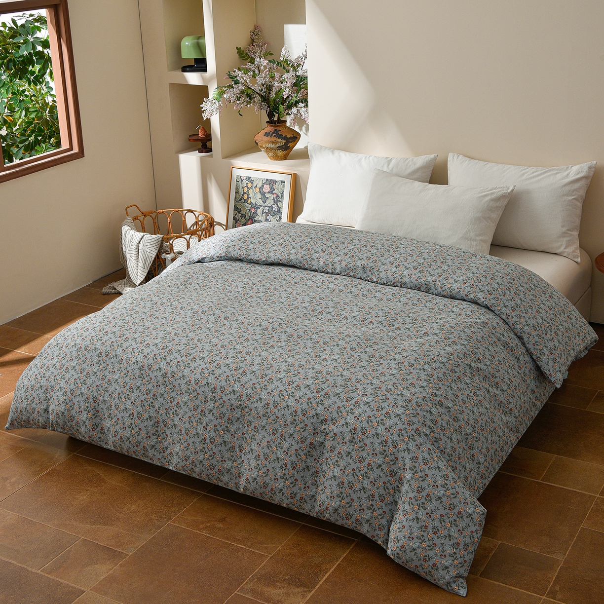 91家纺网 家纺一手货源 找家纺 富安笙 2026新款全棉纯棉双层纱四件套 花幻-兰