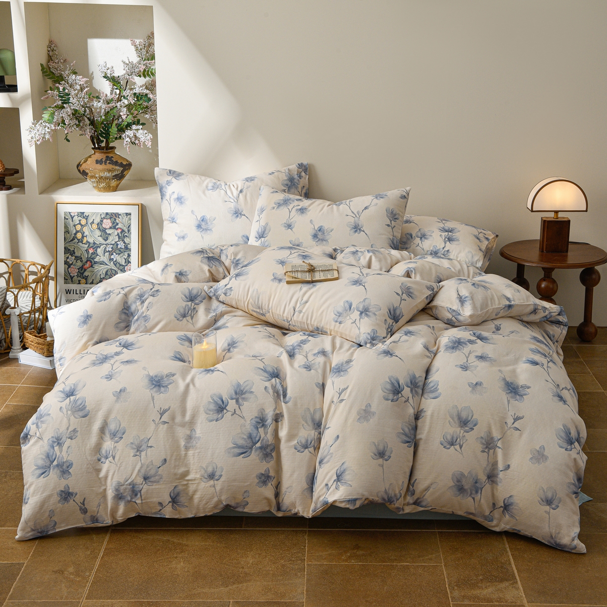 91家纺网 家纺一手货源 找家纺 富安笙 2026新款全棉纯棉双层纱四件套 花蔓轻舞-兰