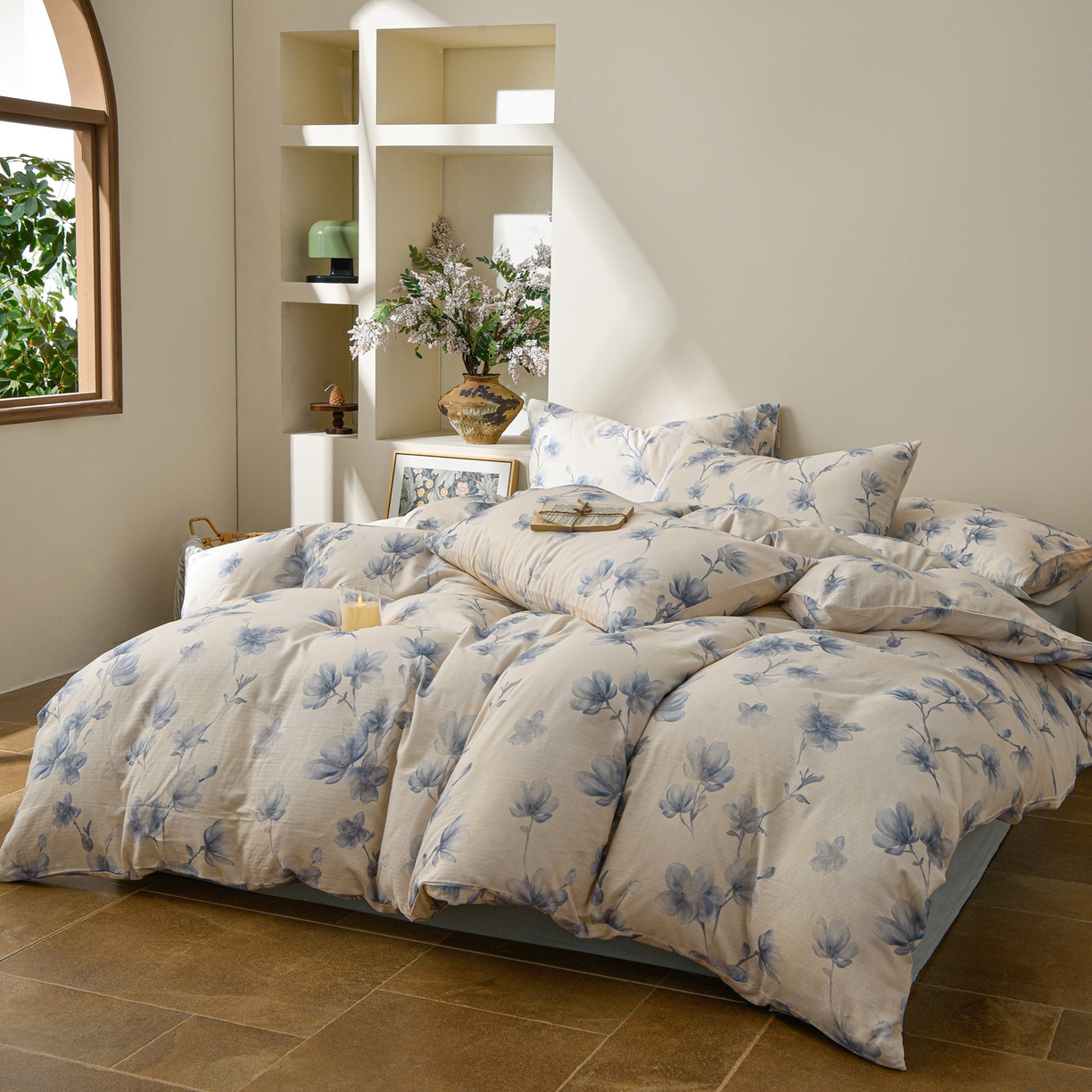 91家纺网 家纺一手货源 找家纺 富安笙 2026新款全棉纯棉双层纱四件套 花蔓轻舞-兰