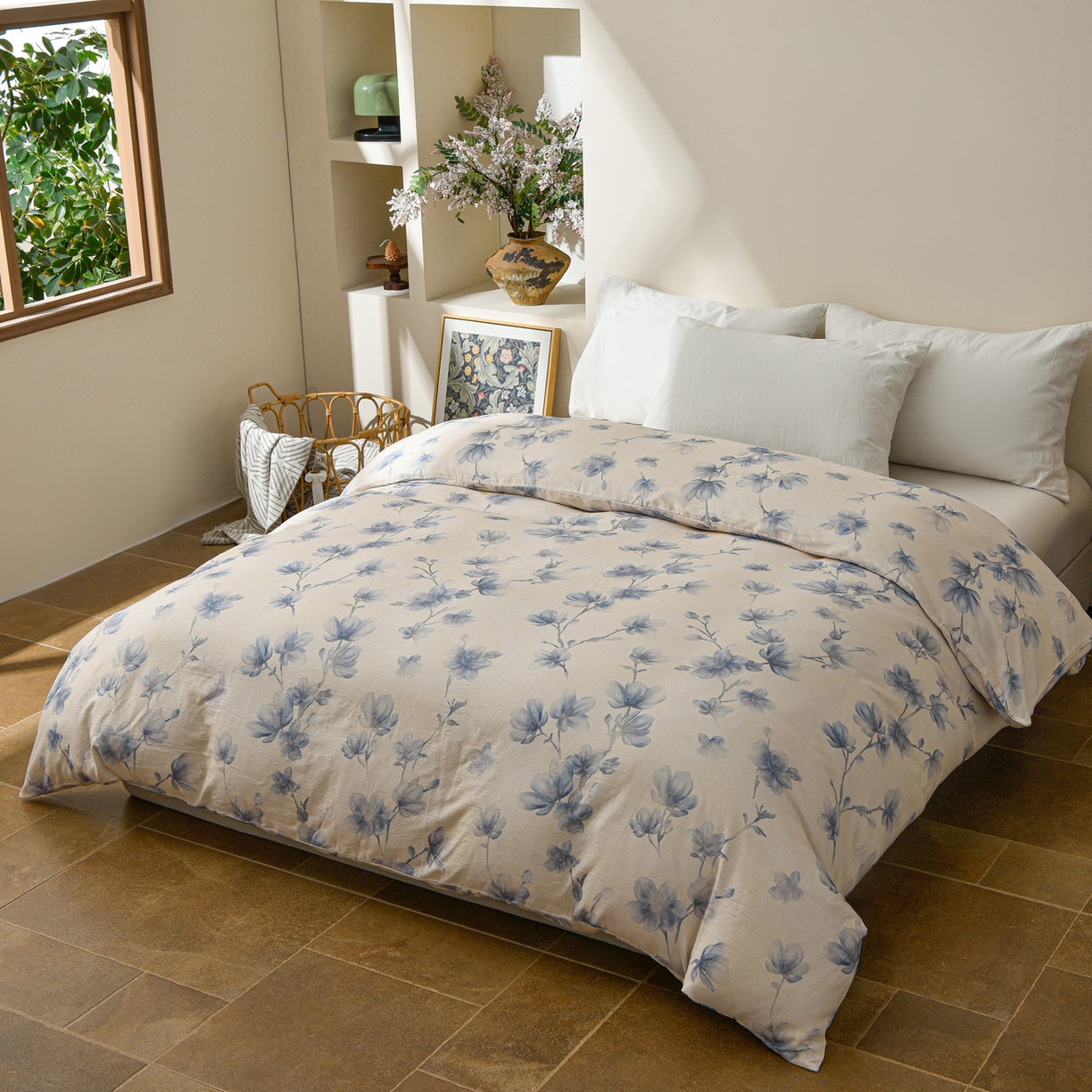 91家纺网 家纺一手货源 找家纺 富安笙 2026新款全棉纯棉双层纱四件套 花蔓轻舞-兰