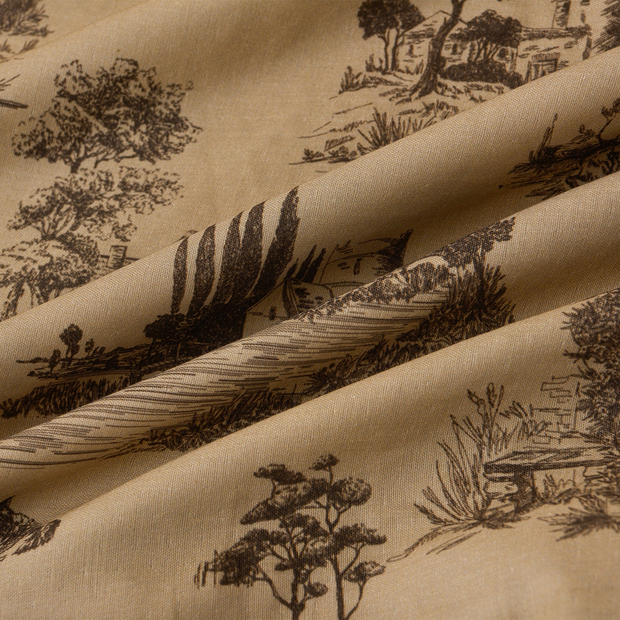 91家纺网 家纺一手货源 找家纺 富安笙 2026新款全棉纯棉双层纱四件套 田园艺境-咖