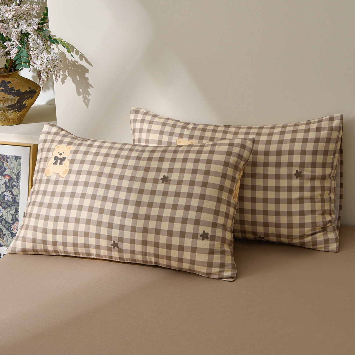 91家纺网 家纺一手货源 找家纺 富安笙 2026新款全棉纯棉双层纱四件套 领结小熊-米