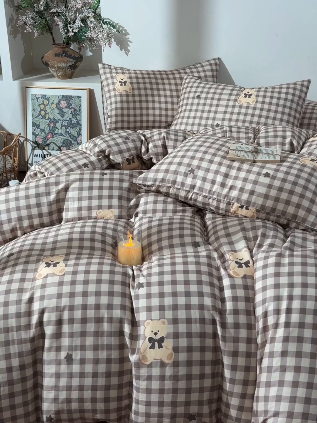 91家纺网 家纺一手货源 找家纺 富安笙 2026新款全棉纯棉双层纱四件套 领结小熊-米