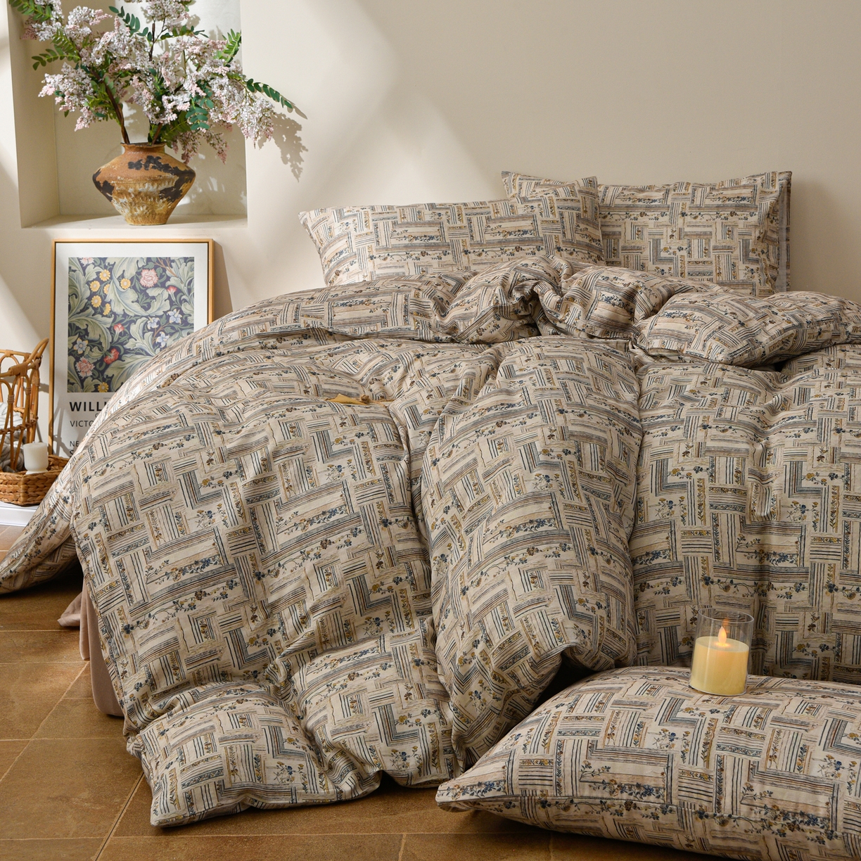 富安笙 2026新款全棉纯棉双层纱四件套 织纹花开