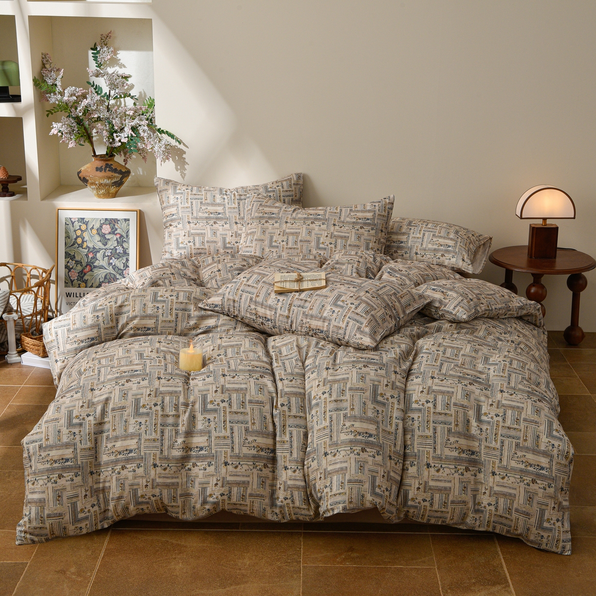 91家纺网 家纺一手货源 找家纺 富安笙 2026新款全棉纯棉双层纱四件套 织纹花开