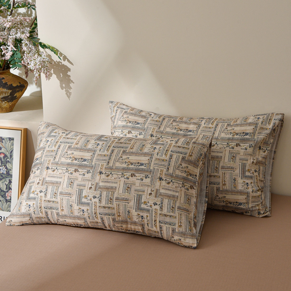 91家纺网 家纺一手货源 找家纺 富安笙 2026新款全棉纯棉双层纱四件套 织纹花开