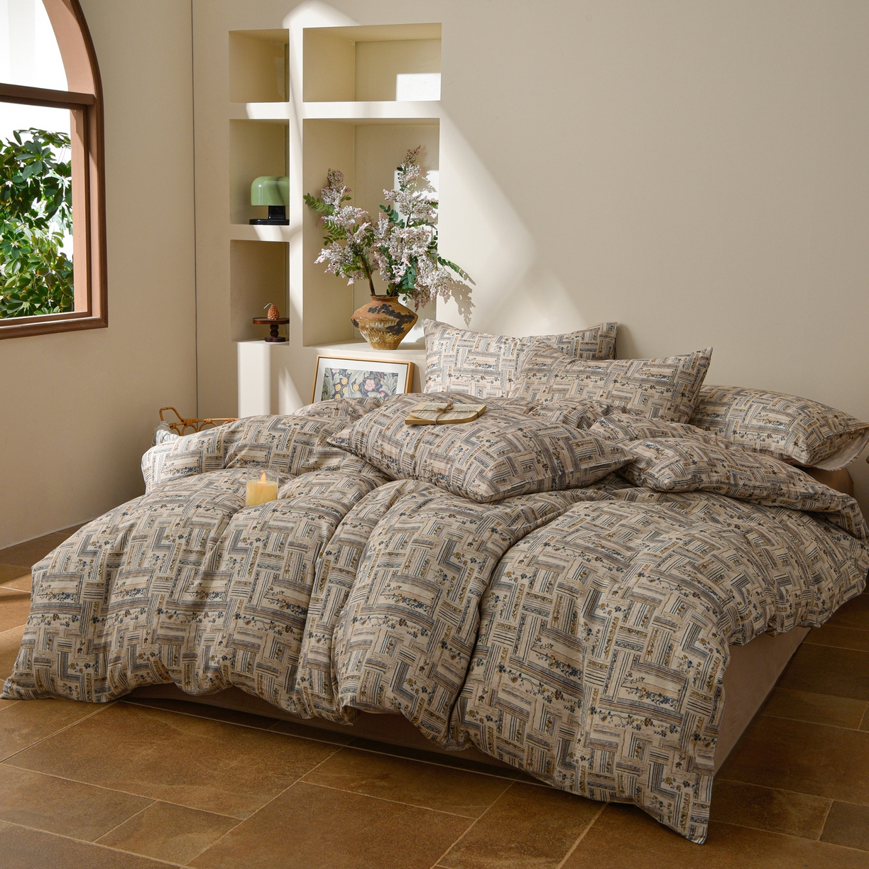 91家纺网 家纺一手货源 找家纺 富安笙 2026新款全棉纯棉双层纱四件套 织纹花开