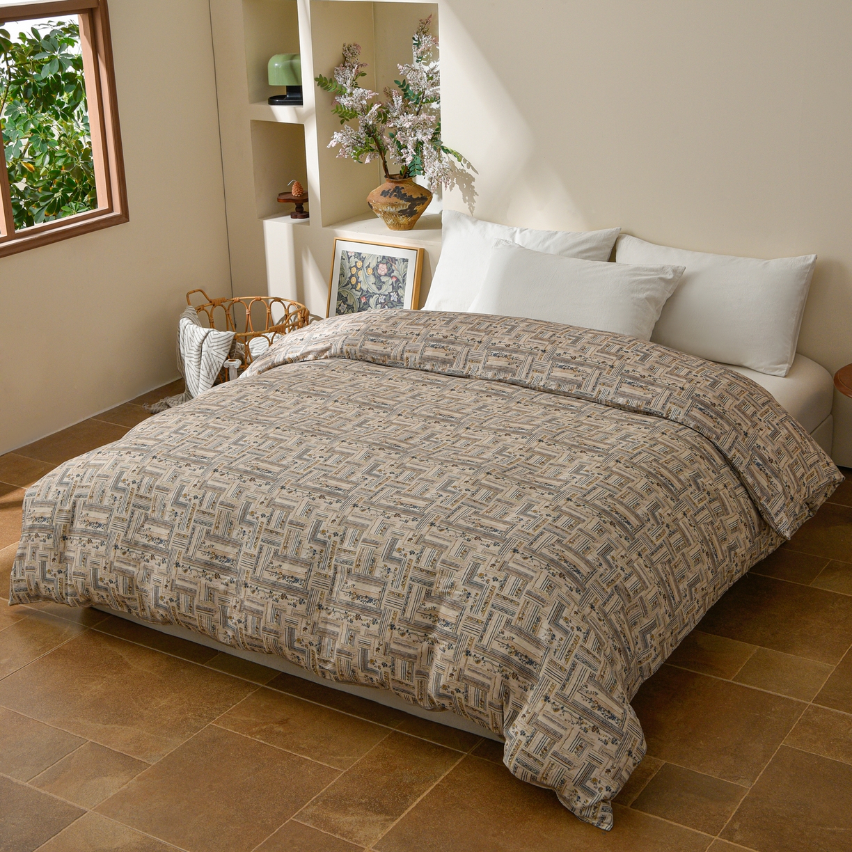 91家纺网 家纺一手货源 找家纺 富安笙 2026新款全棉纯棉双层纱四件套 织纹花开