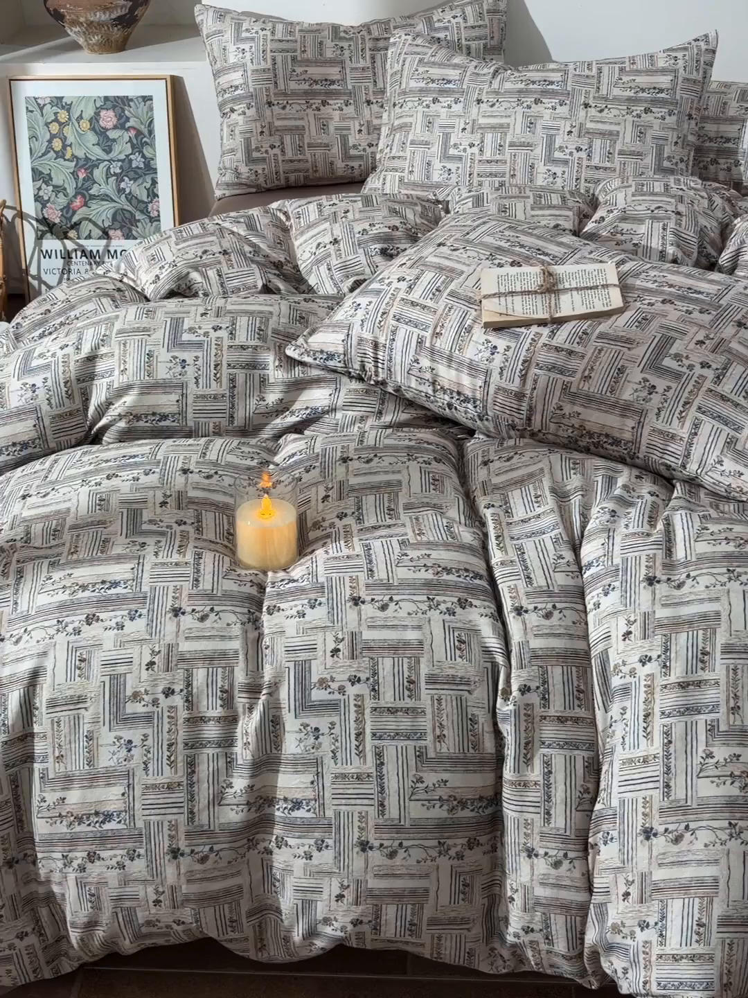 91家纺网 家纺一手货源 找家纺 富安笙 2026新款全棉纯棉双层纱四件套 织纹花开