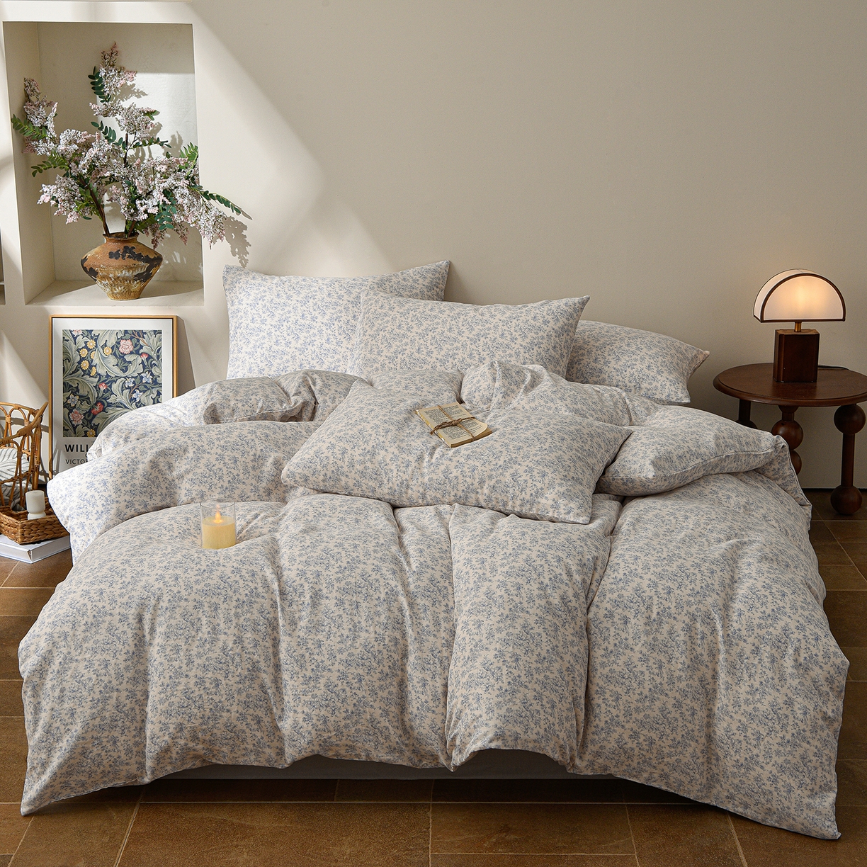 91家纺网 家纺一手货源 找家纺 富安笙 2026新款全棉纯棉双层纱四件套 月见兰-兰