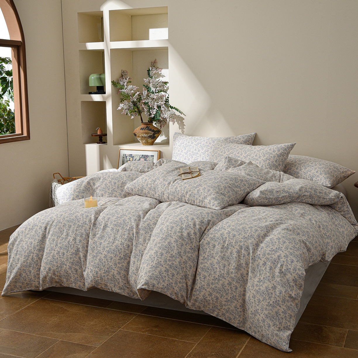 91家纺网 家纺一手货源 找家纺 富安笙 2026新款全棉纯棉双层纱四件套 月见兰-兰