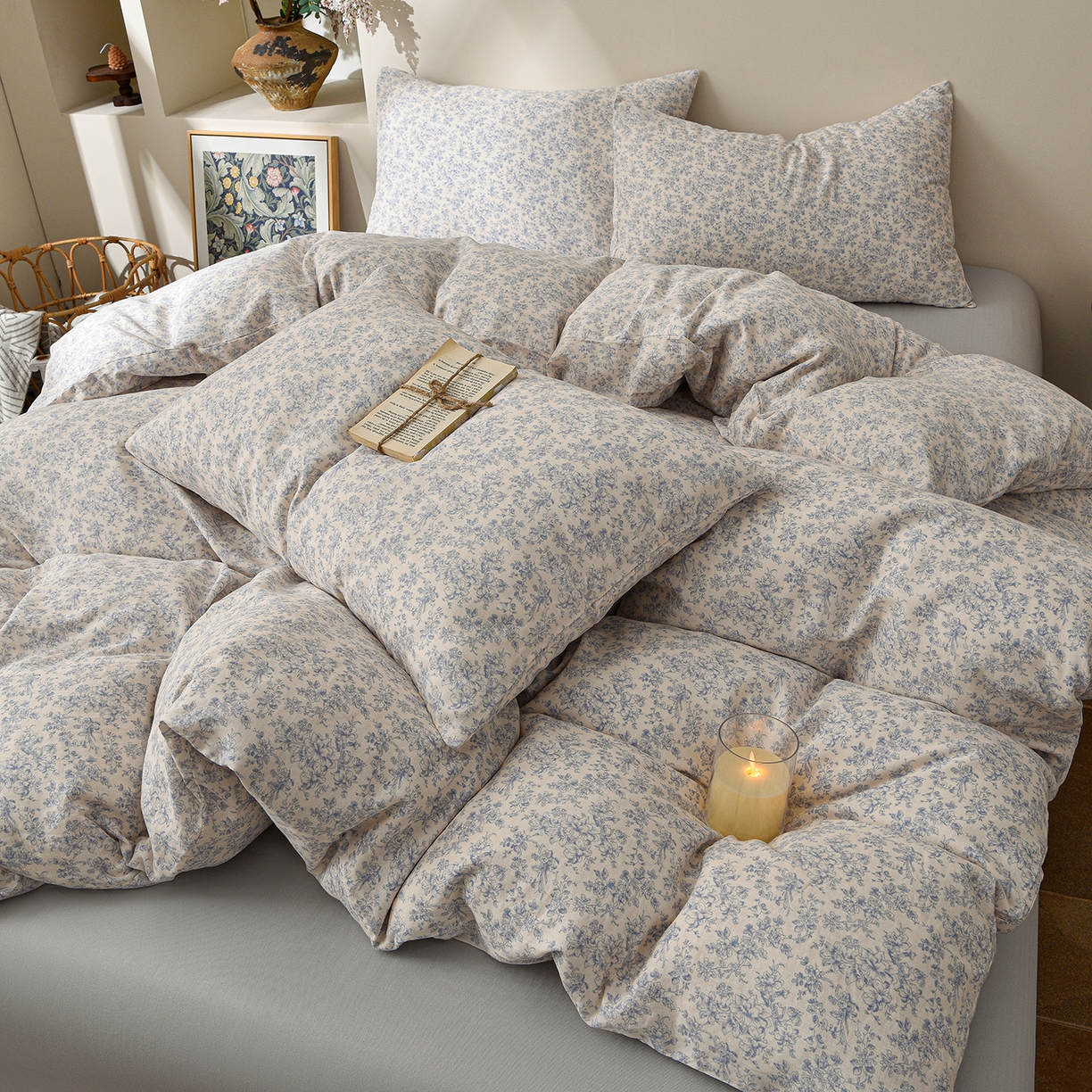 91家纺网 家纺一手货源 找家纺 富安笙 2026新款全棉纯棉双层纱四件套 月见兰-兰