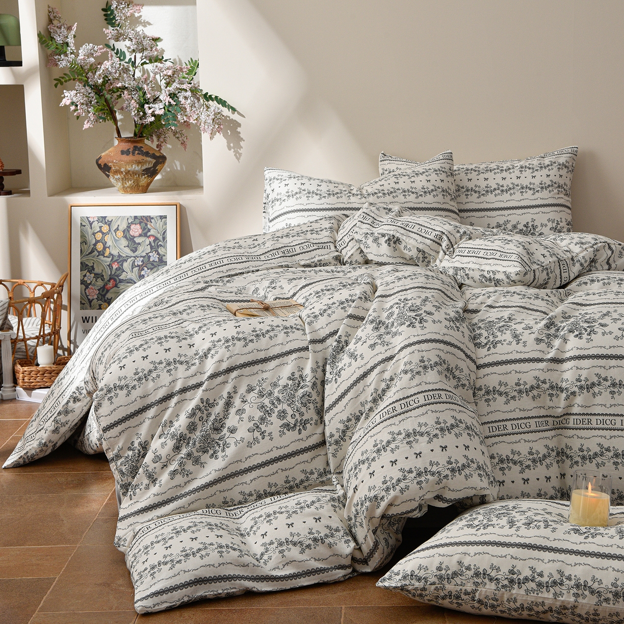 富安笙 2026新款全棉纯棉双层纱四件套 沐花-灰