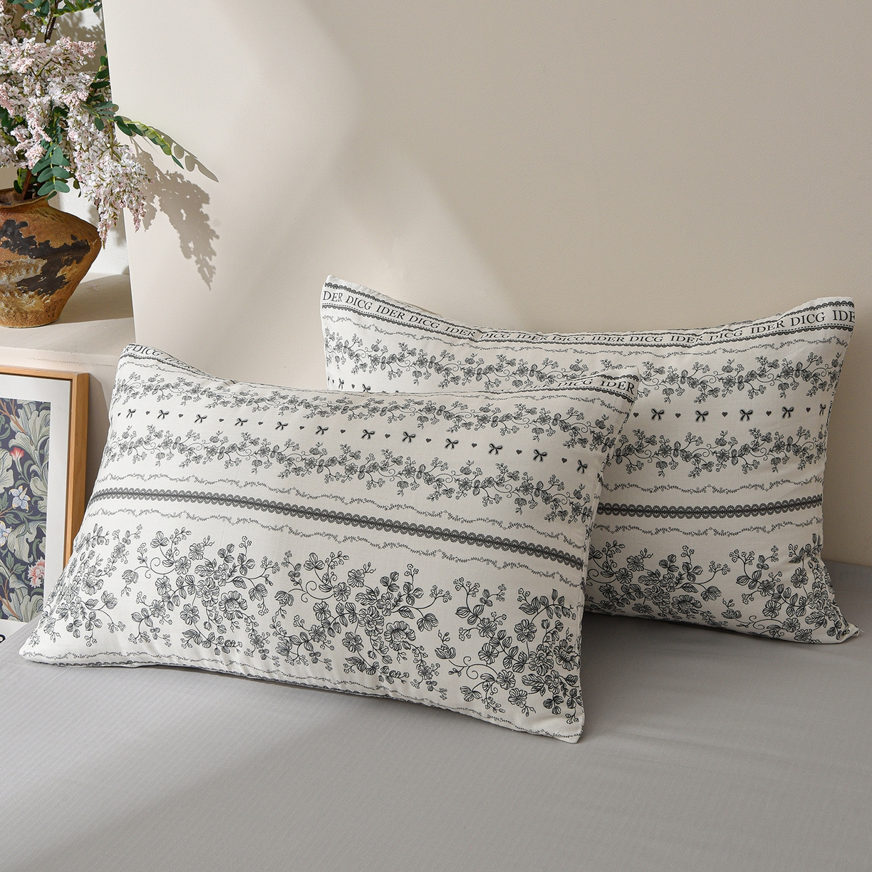 91家纺网 家纺一手货源 找家纺 富安笙 2026新款全棉纯棉双层纱四件套 沐花-灰