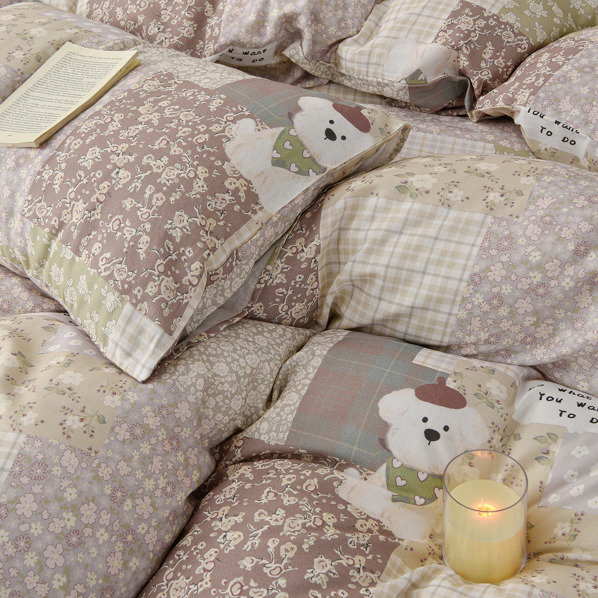 91家纺网 家纺一手货源 找家纺 富安笙 2026新款全棉纯棉双层纱四件套 格花屿绿