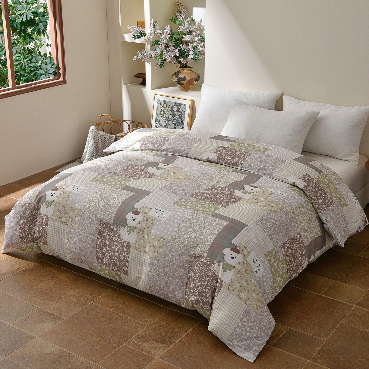 91家纺网 家纺一手货源 找家纺 富安笙 2026新款全棉纯棉双层纱四件套 格花屿绿