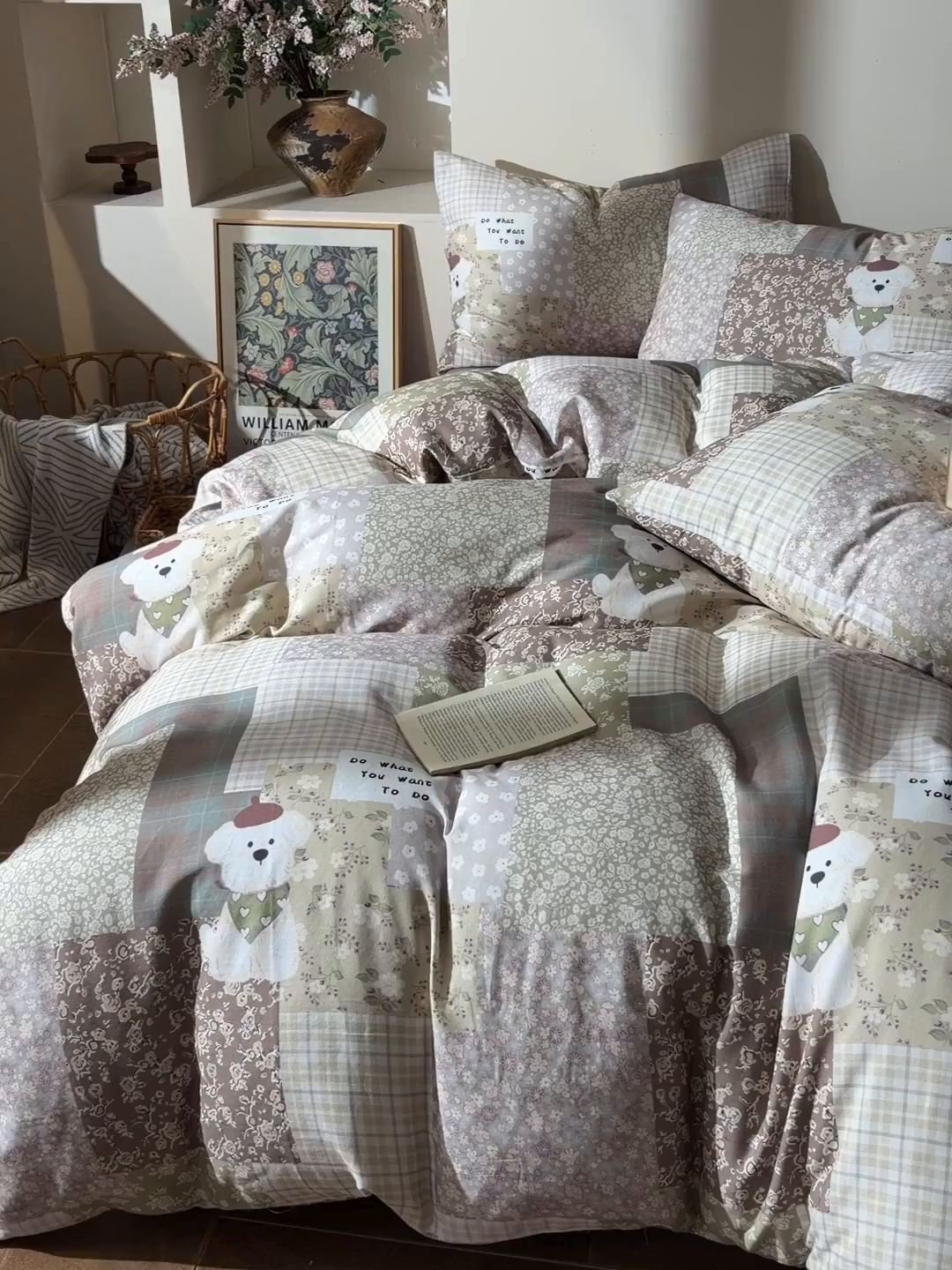 91家纺网 家纺一手货源 找家纺 富安笙 2026新款全棉纯棉双层纱四件套 格花屿绿