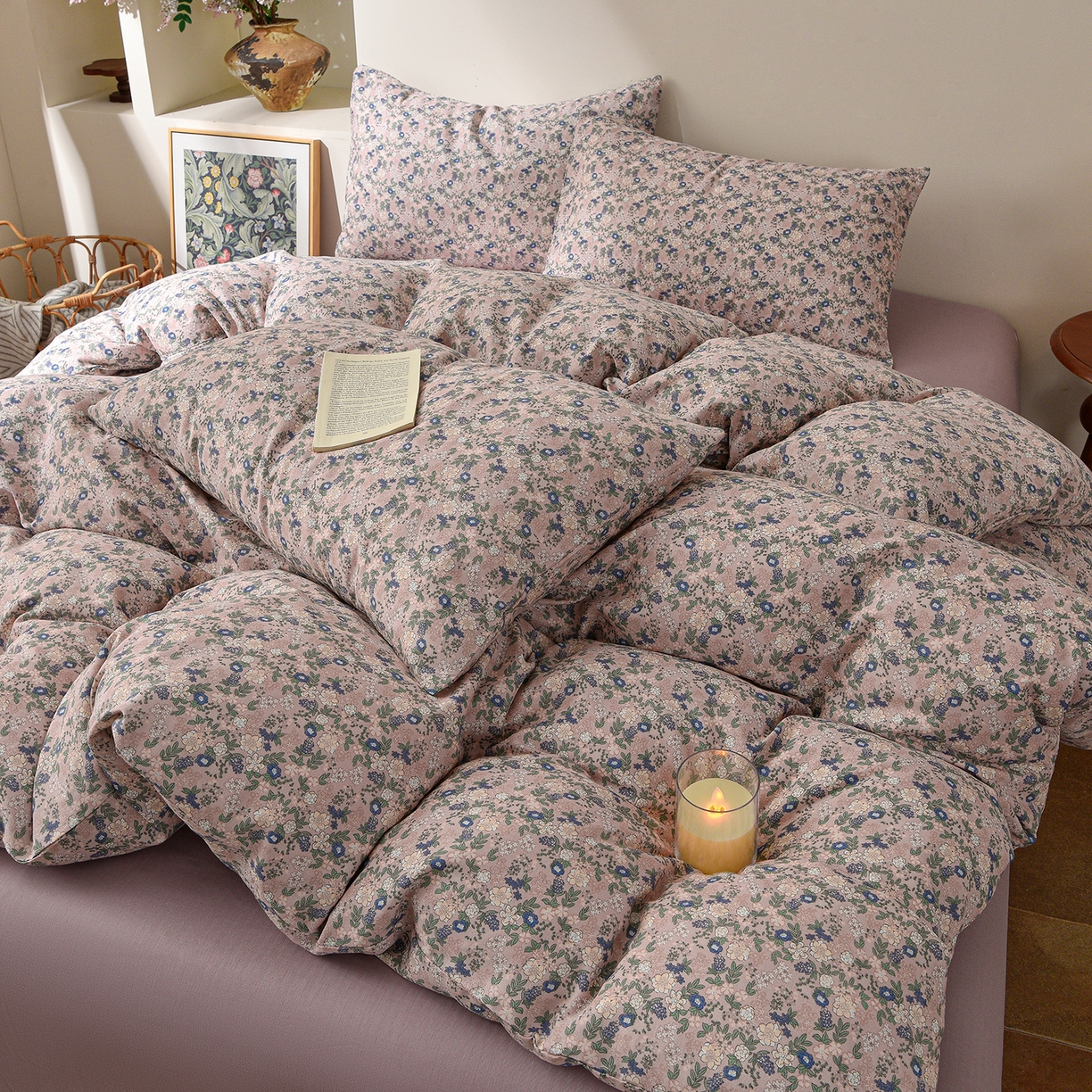 91家纺网 家纺一手货源 找家纺 富安笙 2026新款全棉纯棉双层纱四件套 锦花房